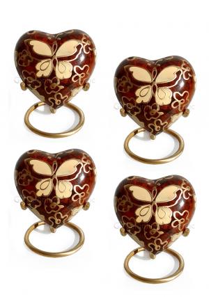 Set of Four Golden Butterfly Heart Keepsake Urns – A Radiant Tribute to Everlasting Love